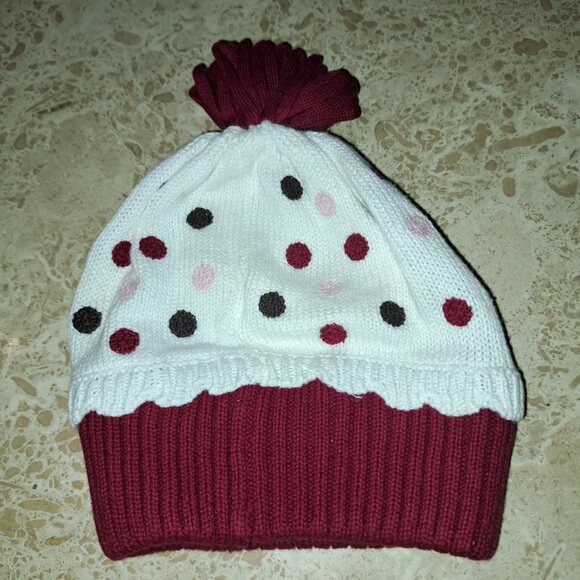 Gymboree infant baby cotton knit hat cupcake red white polka dots - Picture 2 of 3